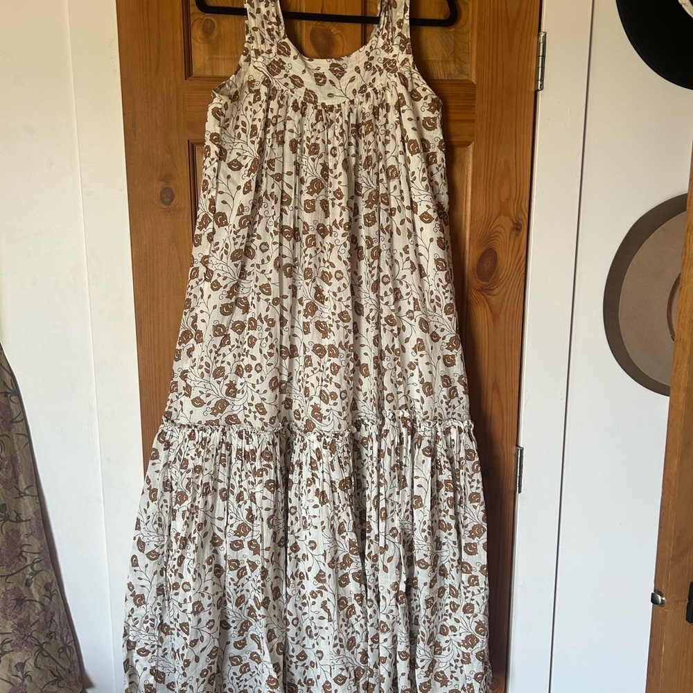 Daughters of India Cream and Brown Floral Maxi Dress